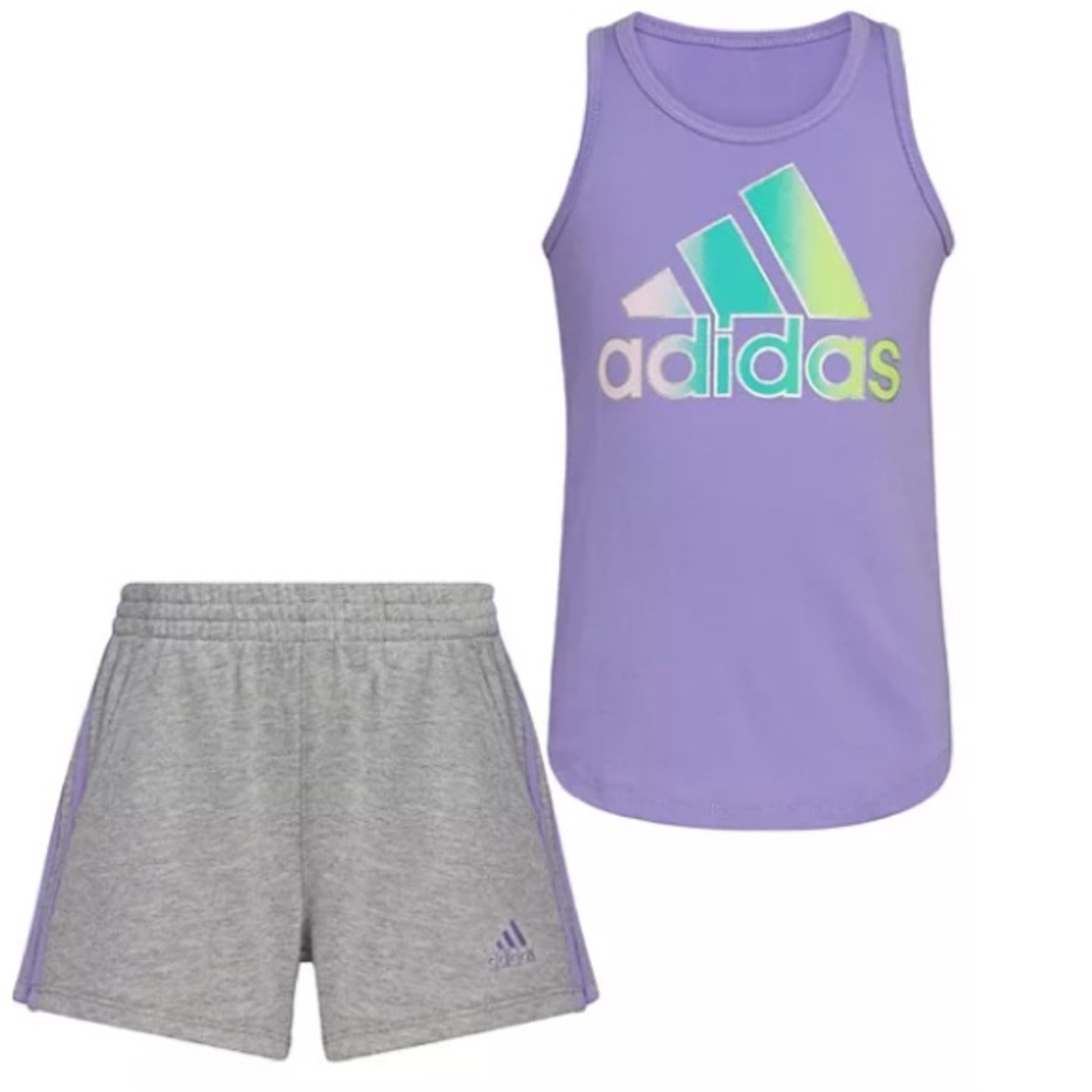 Adidas girls 2 Piece outfit set tank top shirt shorts athletic activewear